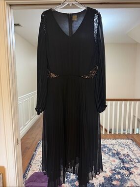 Taylor Black Lace-Trim Pleated Midi Dress